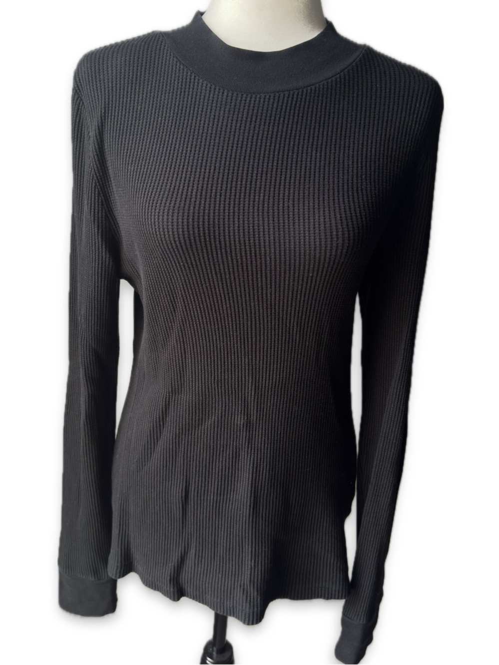 Aritzia Denim Forum Black Ribbed Long-Sleeve Crewneck Top